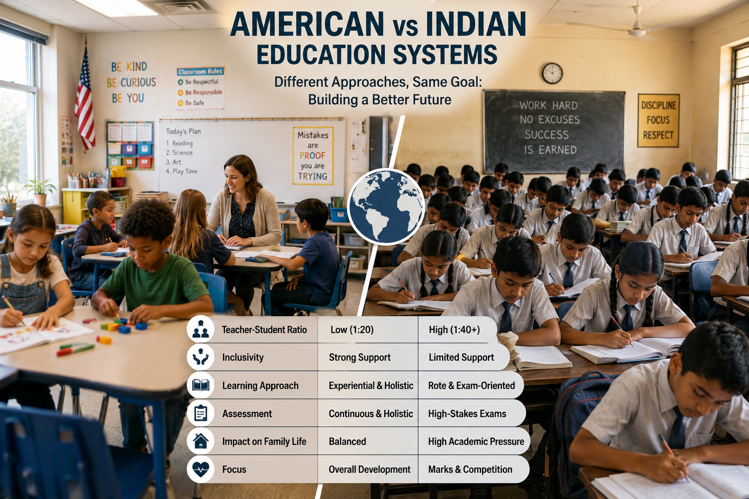 From Daycare to Algebra: A Comparative Study of the American and Indian Education Systems